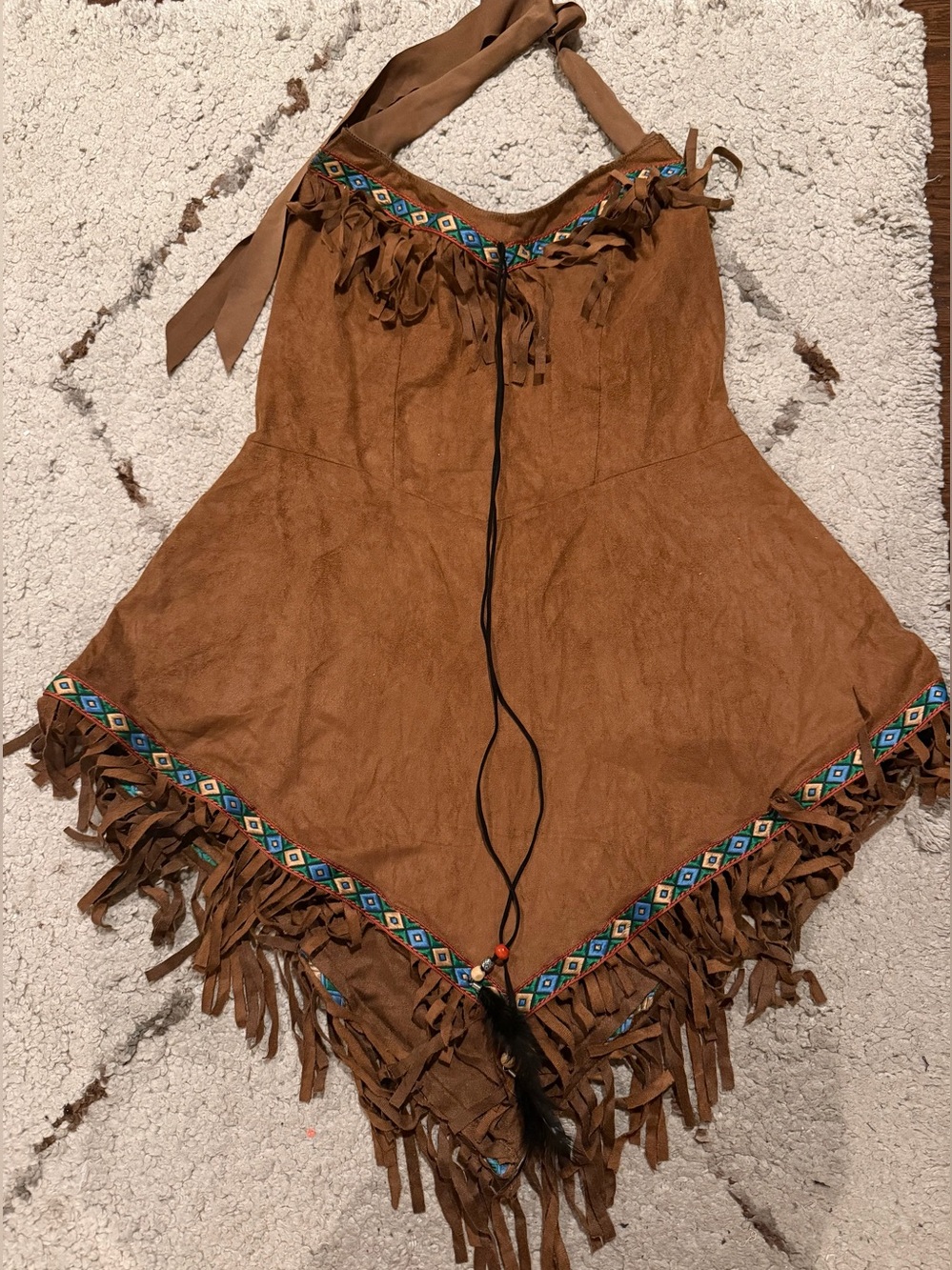 Brown Fringe Halloween Costume Dress with Beaded Trim